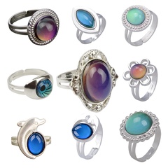 European and American retro palace gem change for temperature mood adjustable ring