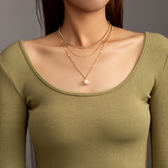 Fashion simple style multi-layered diamond pearl pendent necklaces