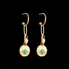 romantic retro pearl gold round brand inlaid turquoise eye earring