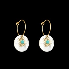 Personality exaggerated gold shell inlaid natural stone sunflower earrings