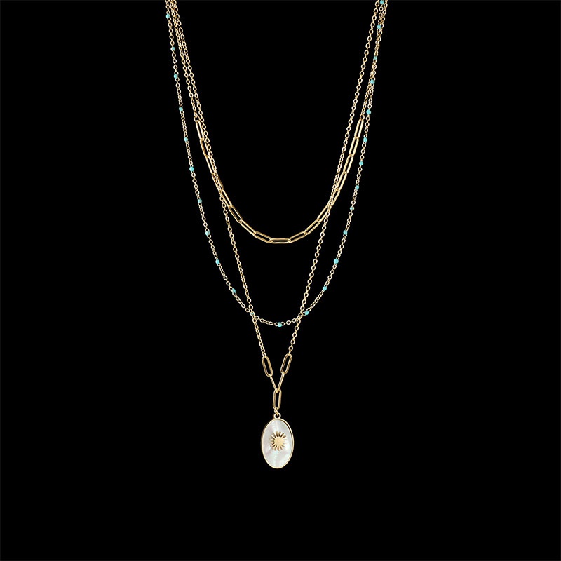 Blume romantische Perlen oval dreilagige Kreuz Schlsselbein Kette Halskette