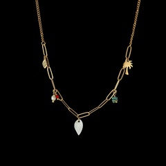 collier pendentif feuille de pierre naturelle de noix de coco de perles françaises
