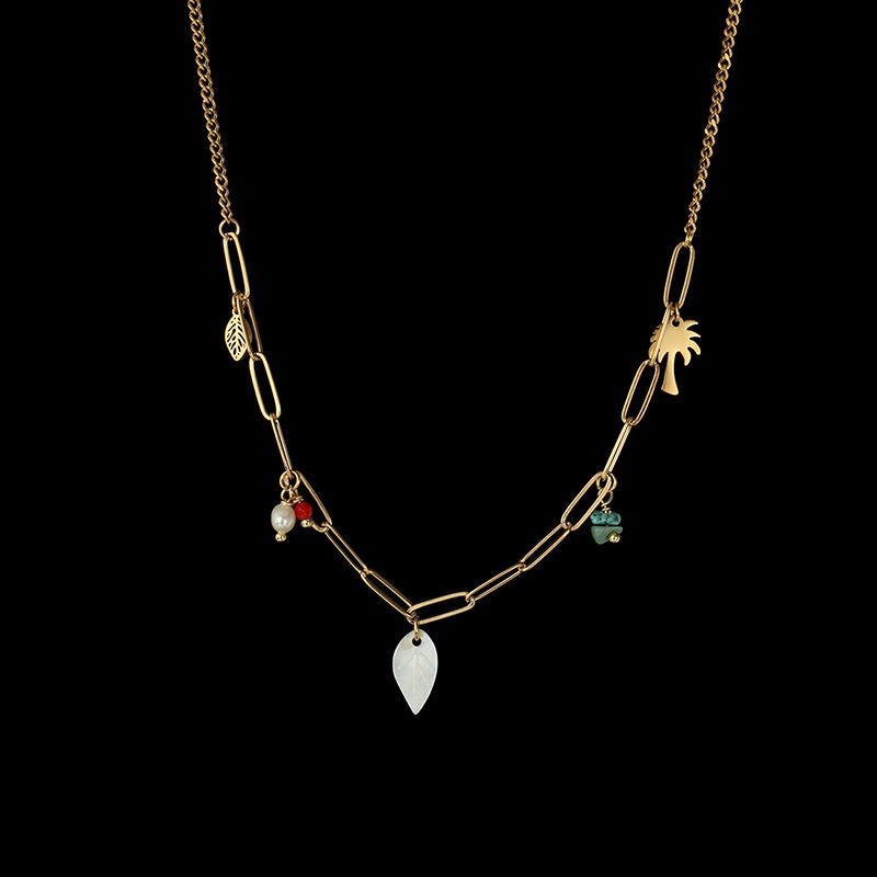 collier pendentif feuille de pierre naturelle de noix de coco de perles franaises