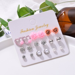 retro fashion love personalized pearl rhinestone 9 pairs of earrings set