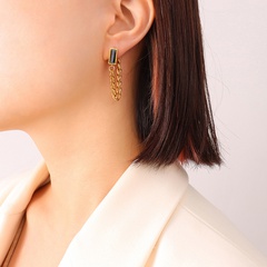 Korean inlaid zircon tassel earrings titanium steel earrings jewelry