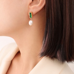 baroque freshwater pearl inlaid zircon earrings autumn and winter titanium steel earrings