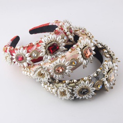 Barockes leichtes Luxus-Schwamm-Stirnband mit Diamantbesatz und Perlenschmuck