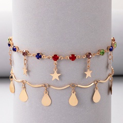 ethnic style foot decoration color diamond alloy star disc multilayer anklet