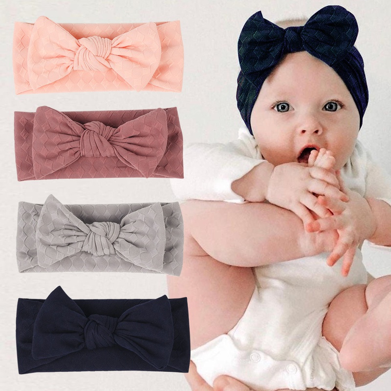 childrens headwear wholesale infant solid color checkered knotted bow elastic headband