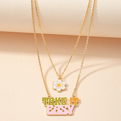Korean flower letter necklace double-layer personality dripping oil alloy necklace