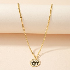 niche green enamel glaze sunflower geometric pendant necklace