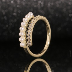 European and American new simple pearl inlaid zircon open ring wholesale