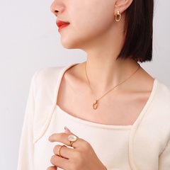 fashion oval pendant necklace earrings simple stainless steel gold-plated jewelry