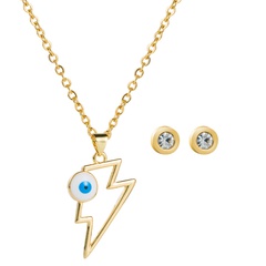 Simple copper gold-plated hollow lightning devil's eye pendant necklace