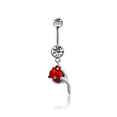 European and American hot-selling red rose belly button ring sexy flower body piercing jewelry