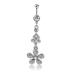 new long paragraph diamond-studded petal pendant belly button nails belly button ring