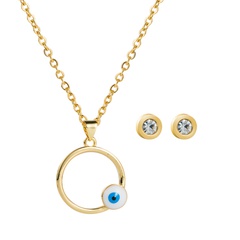 Fashion copper gilded hollow round devil's eye pendant necklace earrings set