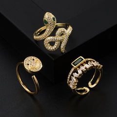 European and American fashion copper gold-plated micro-inlaid zircon geometric ring
