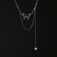 Fashion Hollow Silver Butterfly Tassel Disc Titanium Steel Necklacepicture11