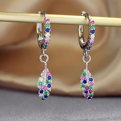 European and American fashion simple leaf earrings color zircon inlaid earrings women
