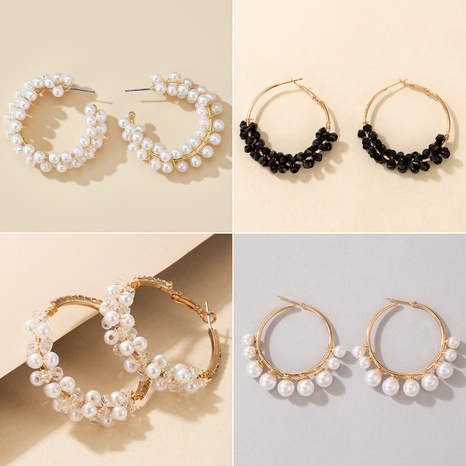 moda perla con cuentas anillo redondo pendientes geométricos de aleación de perlas's discount tags