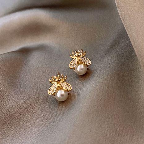 simple bee pearl earrings new fashion new alloy earrings women's discount tags