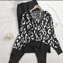 gilet d39automne et d39hiver cardigan  capuche couleur contrastante imprim lopard trois pices tricot femmespicture6