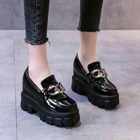 2021 new lace-up patent leather thick-soled thick-heel square toe muffin casual shoes's discount tags