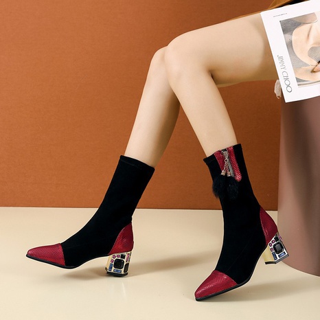 2021 neue Mode mit dickem Absatz einzelne Stiefel spitze Stiefel mit hohen Absätzen's discount tags