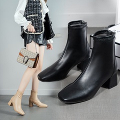 Nouvelles bottes extensibles à talons épais bottes courtes bottes pour femmes à bout carré et à talon moyen, bottes simples britanniques à la mode