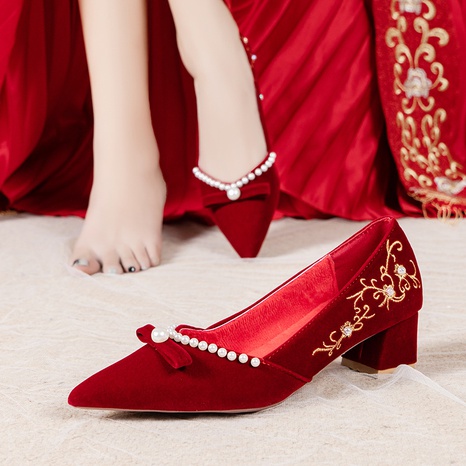 Hochzeitsschuhe weibliche neue chinesische rote High Heels's discount tags
