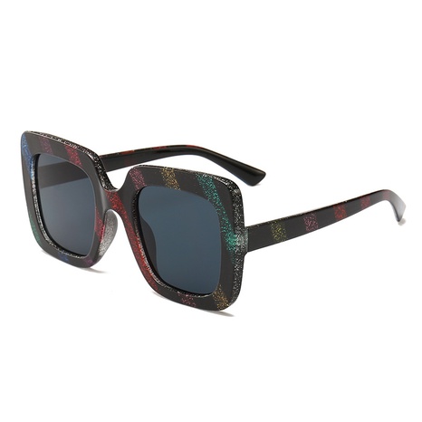 glitter color striped square sunglasses European and American style sunglasses's discount tags