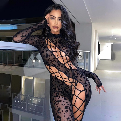 2021 winter new style lace stitching sexy hollowed out slim jumpsuit's discount tags