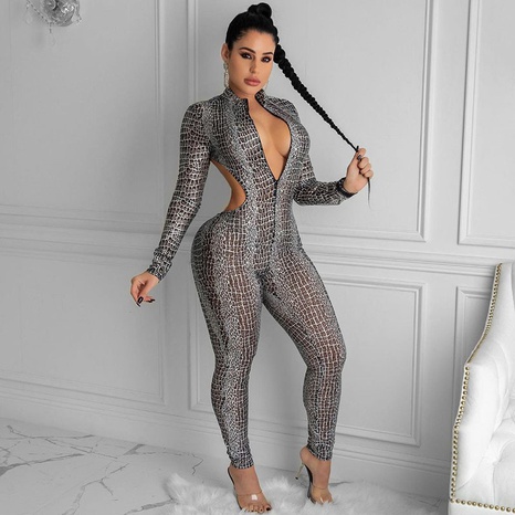 2021 new stand-up collar hollow backless long-sleeved hip-lifting jumpsuit yoga suit NHJIY528845's discount tags