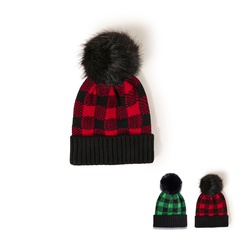 Autumn and winter new woolen hat fashion Korean warm and cold check wool ball knitted hat