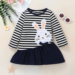 girls striped dress children's clothing casual rabbit pattern short skirt cute girl baby A-line skirt