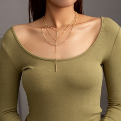 Fashion metal geometric long stick pendent multi-layered necklace women