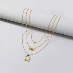 simple style heart lock letter pendent clavicle chain multi-layered necklace women