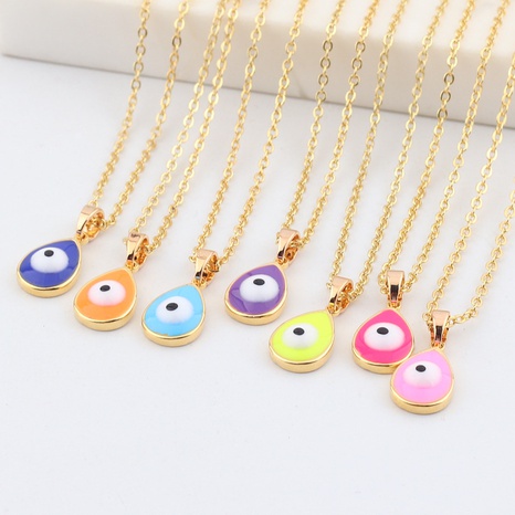 Retro Fashion Water Drop Necklace Personality Simple Drop Oil Eye Copper Jewelry's discount tags