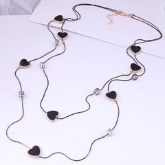 fashion simple square crystal combination double-layer long necklace wholesale