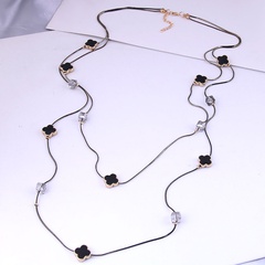 Korean simple square crystal combination double-layer long necklace wholesale