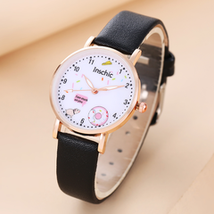 Women's Leather Watch Luxury Round Dial Fashion Quartz Watch