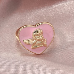 Heart-shaped pink oil drop opening adjustable little angel copper ring
