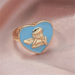 Heart-shaped sky blue oil drop opening adjustable little angel copper ring