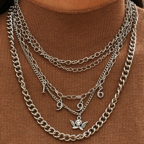 Ensemble de collier multicouche avec pendentif ange de lettre de personnalité de la mode's discount tags