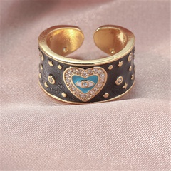 anillo de corazón de aceite de gota negra de estilo retro anillo de cobre de ojo de diablo
