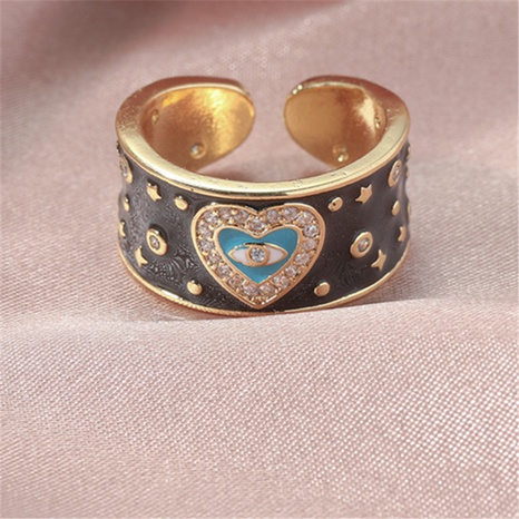 retro style black drop oil heart ring devil eye copper ring's discount tags