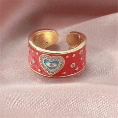 anillo de corazón de aceite de gota roja de estilo retro anillo de cobre de ojo de diablo