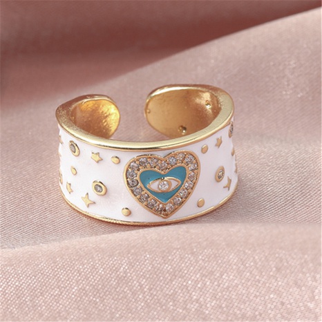 New punk style diamond drop oil heart ring devil eye copper ring's discount tags