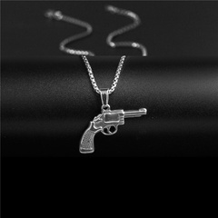 European and American style stainless steel pistol revolver pendant hip hop necklace